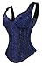 Kimring Women's Gothic Retro Jacquard Peasant Shoulder Straps Spiral Steel Boned Vest Bustiers Overbust Corset Lightly Cup Blue 5X-Large