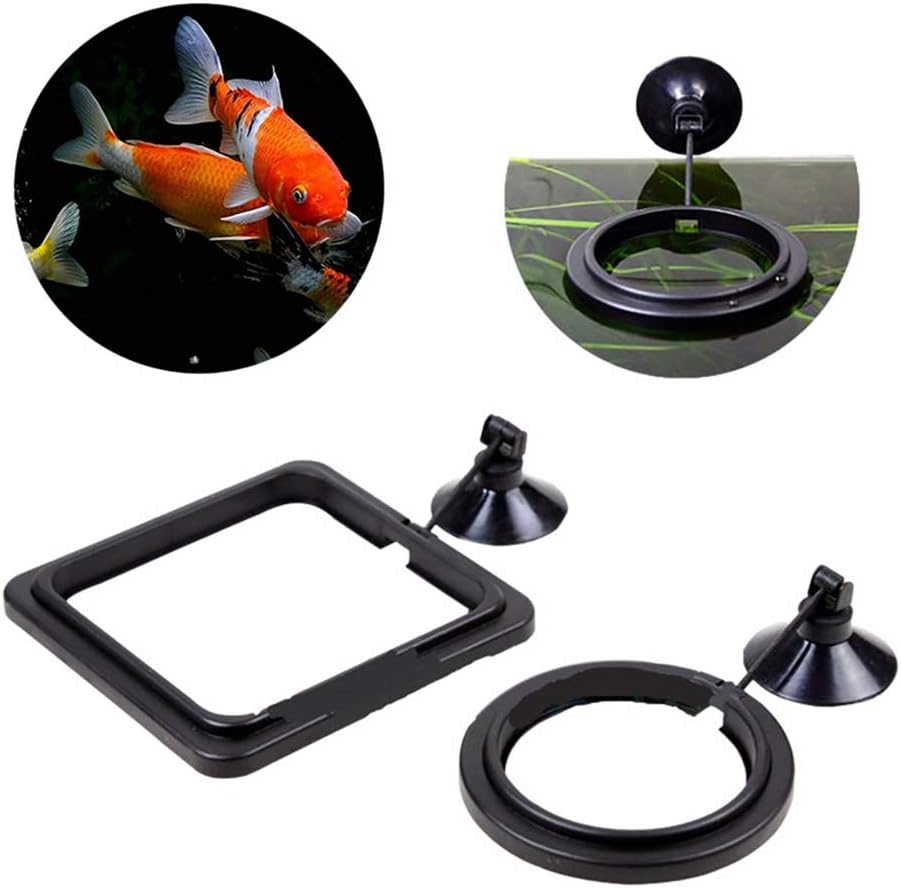 Iusun 2PCS Fish Feeding Aquarium Fish Tank Station Ring Feeder Floating Food Circle Reduces Wastage and Maintains Water Quality,Round Square Shape
