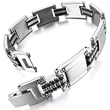 INBLUE Men's Stainless Steel Rubber Bracelet Link Wrist Silver Tone Black