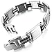 INBLUE Men's Stainless Steel Rubber Bracelet Link Wrist Silver Tone Black