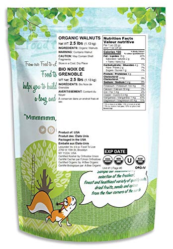 Organic Walnuts, 2.5 Pounds - Non-GMO, Kosher, No Shell, Bulk