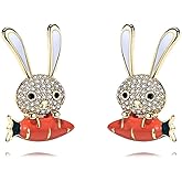 DEYOUM Easter Rabbit Earrings for Women Cute Animal Bunny Moon Carrots Stud Small Earrings Statement Piercing Post Holiday Party Jewelry Easter Gifts