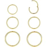 KREZIP Gold Nose Ring Hoop 16G 18G 20G 316L Stainless Steel Hinged Nose Ring Septum Rings Cartilage Daith Tragus Helix Hoop Earrings Hypoallergenic Body Piercing Jewelry for Women Men Girls