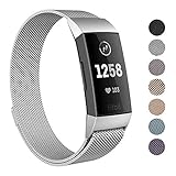 SWEES Metal Bands Compatible Fitbit Charge 3 and Charge 3 SE, Milanese Stainless Steel Magnetic Small (5.5