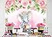 Funnytree 7x5ft Pink Floral Elephant Party Backdrop Flowers Girl Baby Shower Birthday Photography Background Photobooth Banner Cake Table Decorations