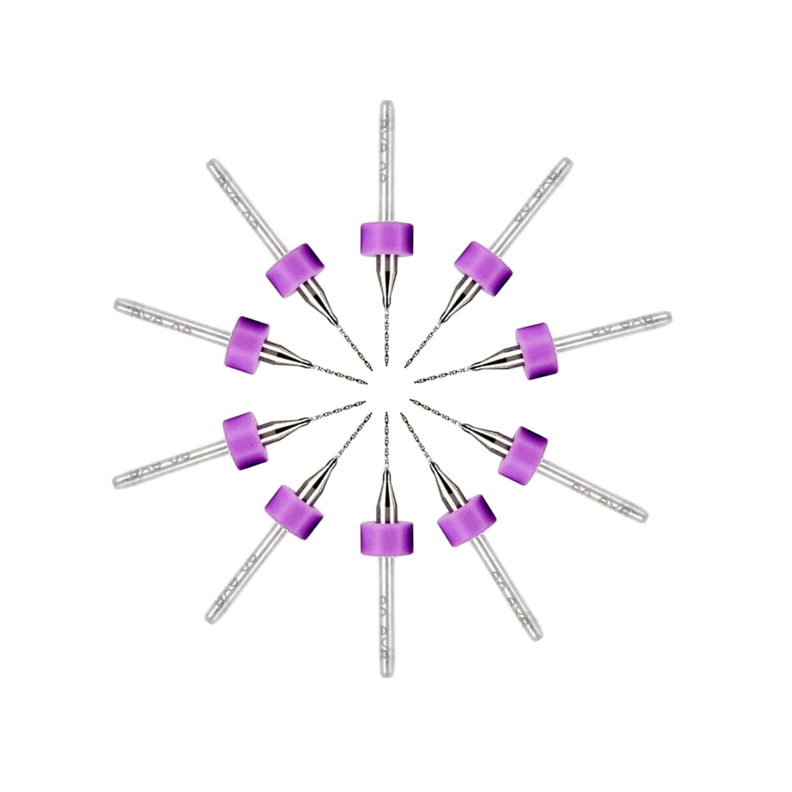 TA-VIGOR 10Pcs Micro Drill Bit 0.3mm, Purple PCB Drill Bits with 1/8 Inch Shank Tungsten Carbide Drilling Rotary Tool for Print Circuit Board Stone CNC Engraving