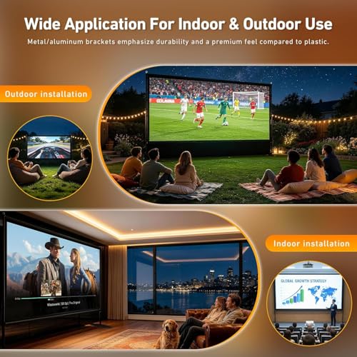 FvcDmik 150 inch Projector Screen with Stand, 16:9 4K HD Portable Outdoor Movie Screen, Wrinkle-Free Foldable Indoor Projection Screen with Carry Bag & Ground Nails (150)