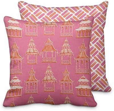 Pink Pagoda Throw Pillow Cover (20x20) - 100% Cotton Twill - Double Sided Designer Throw Pillow Case With Invisible Zipper