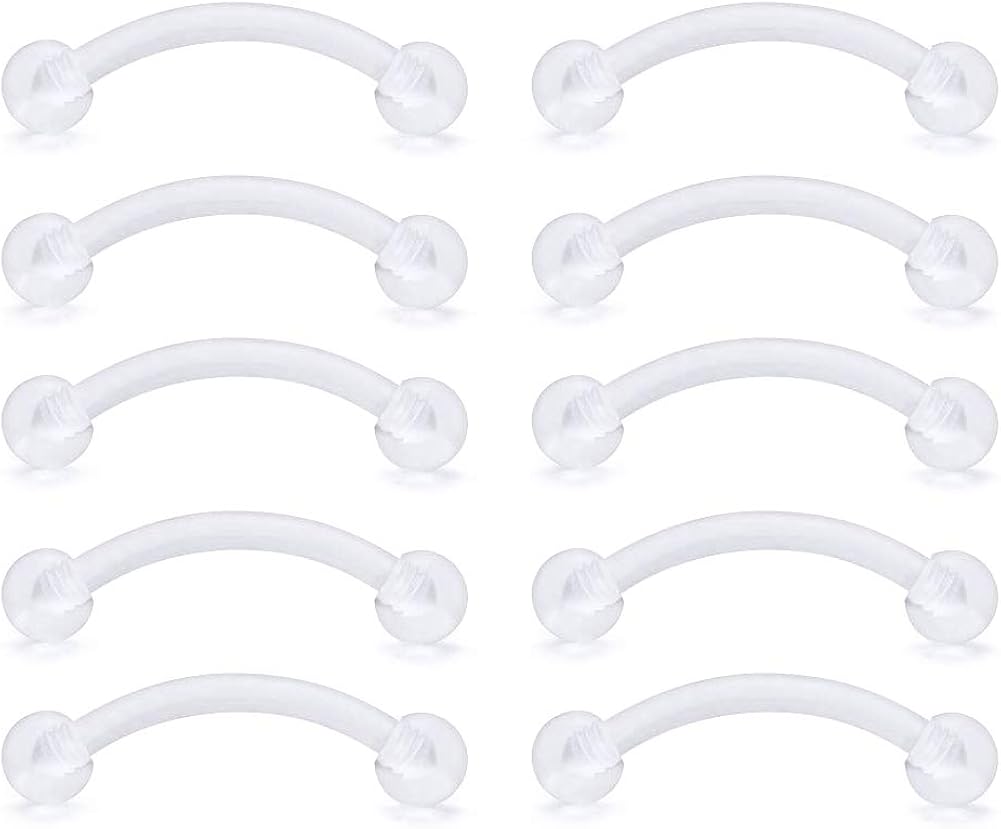 FECTAS 10pcs Clear Curved Barbell Retainers Set 14G Bioflex Flexible