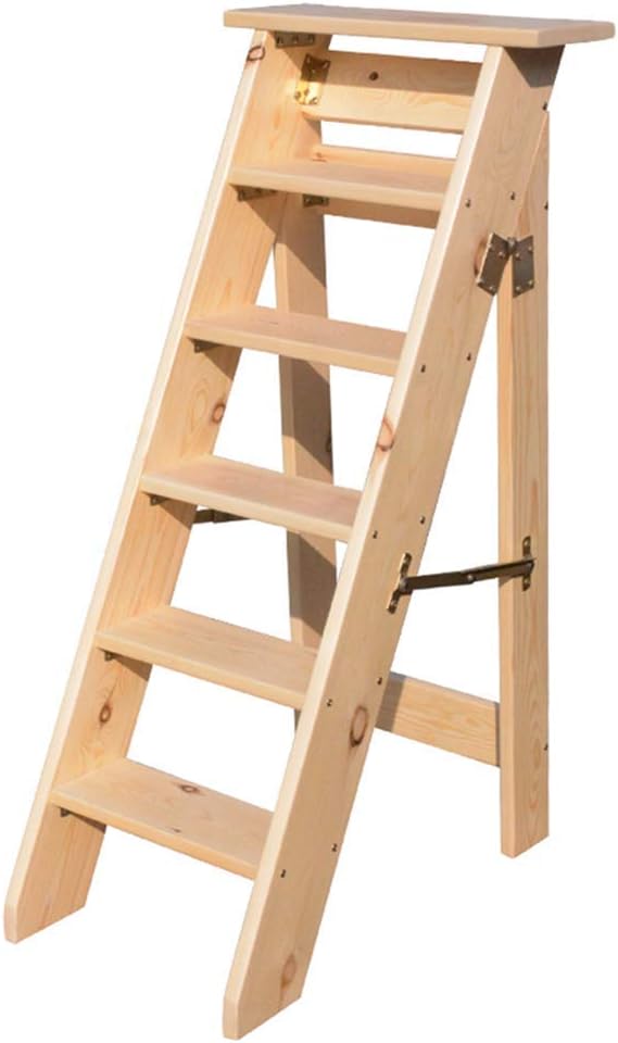 ChenDZ Ladder Racks Widened and raised four/five/six-step ladder step stool Multi-function free installation Children's wooden stair chair Portable Dining chair Step seat Household adult Foldable Maxi