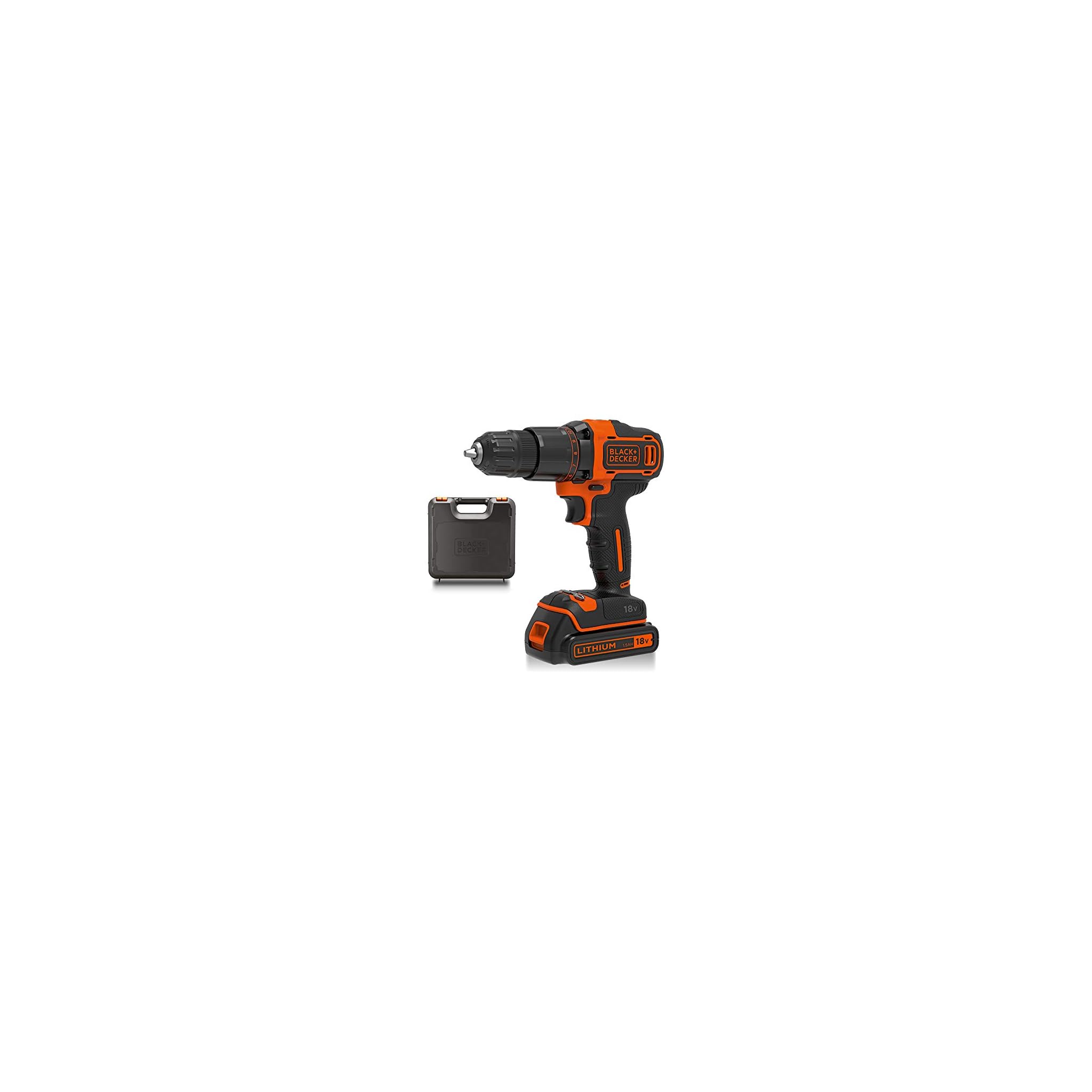 BLACK+DECKER 18 V Cordless 2Gear Combi Drill with Kitbox and 1.5 Ah Lithium Ion Battery