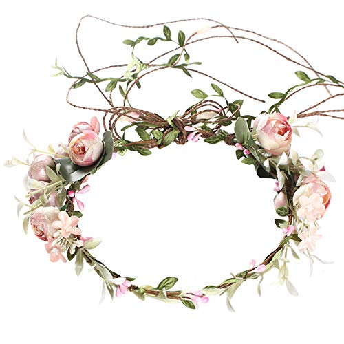 Flower Crown Headband Rose Wreath Garland Hair Bands Floral Wedding Bridal Hair Hoop Women Girls Leaf Vine Party Decoration Headdress Headwear Christmas Handmade Headpiece Hair Accessories Pink - Thumbnail 7