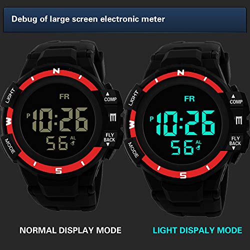 Sport Watch, 50M Waterproof Watch, Sport Wrist Watch for Men Women Kids, Digital Watch with Alarm Date and Time (Red)