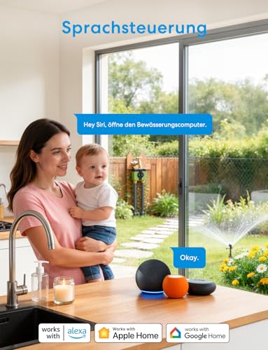 Meross Irrigation Computer WLAN 2 Outputs MST200, Automatic Watering & Remote Control, Rain Delay & Water Consumption Monitor, Compatible with Apple Home, Alexa & Google Home, Green, 2.4GHz