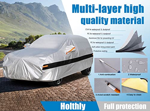 Holthly Waterproof Car Cover SUV Exterior, Car Cover 4x4 10 Layers, Car Cover Sunscreen, Layer for Car Suitable for Renault Duster, Hyundai Tucson, Audi Q3 Q4, BMW X1, etc. C10 Silver