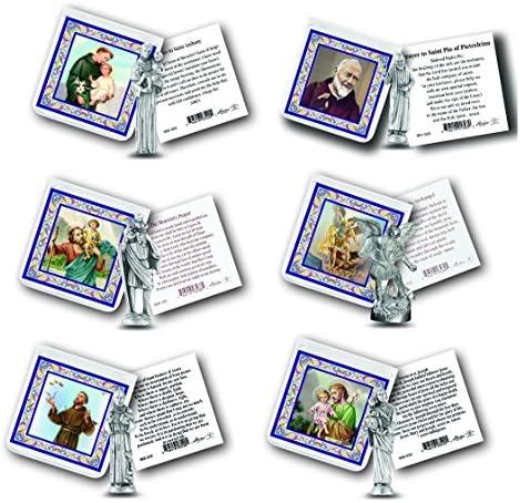LOT: Set of 6 Hirten Catholic Pocket Miniature Statues w/ Prayer Cards in a Soft Pouch
