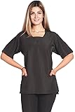 Scrub Tunic | Longer Length Design | 2 Front Pockets | Ideal for Pet Groomers - Black (Small)