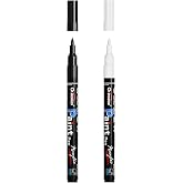 Overseas White &amp; Black Acrylic Paint Pens Paint Markers Extra Fine Tip | Waterproof, Fade Resistant, 0.7mm Water Based Permanent Markers for Wood, Metal, Glass, Rock, Plastic, Canvas, Rubber
