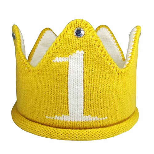 Lujuny Knit 1st Birthday Hat - Soft Baby Crown Headband Cap for Party Costume Photoshoot (Yellow)