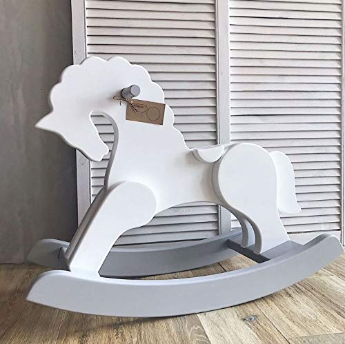 Dani Handmade Wooden Rocking Horse for Toddlers and Kids (White/Grey)