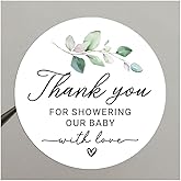 120 x Baby Shower Thank You Stickers – Greenery Botanical Favor Labels – “Thank You for Showering Our Baby with Love” Round Stickers for Party Bags and Gifts – 1.6 Inch