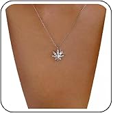Allereyae Vintage Crystal Maple Leaf Necklace Rhinestone Leaf Pendant Necklace Silver Cz Leaf Choker Necklace Boho Leaf Botanical Necklace Jewelry for Women