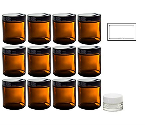 Amber Glass Straight Sided Jar - 4 oz (12 Pack) + Labels + Small Glass Balm Jar