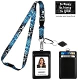 Vintage Floral Print Lanyard with PU Leather ID Badge Holder Wallet with 3 Card Pockets, Safety Breakaway Clip, Note Card. Gift of Carabiner Keychain Flashlight. Lanyard for Cruise or Work.