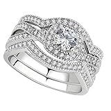 FlameReflection Stainless Steel Women's Infinity Wedding Ring Set Halo Round CZ Cubic Zirconia Engagement Ring Bridal Jewelry Sets Triple Rings Set Eternity (Choice of Matching Stud Earrings)