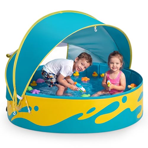 Peradix Paddling Pool with Adjustable Canopy for Toddlers - 120cm Foldable Pool Pool for Baby and Kids for Garden & Travel | Baby Tent & Beach Tent for 2-3 Children