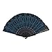 INNOLIFE Elegant Colorful Embroidered Flower Peacock Pattern Sequin Fabric Folding Handheld Hand Fan Hand-Crafted (Sky Blue)