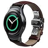 Gear S2 Bands V-Moro Genuine Leather Crocodile Pattern Replacement band with Metal Adapters Clasp Butterfly Buckle For Samsung Gear S2 Smart Watch (Leather Brown)