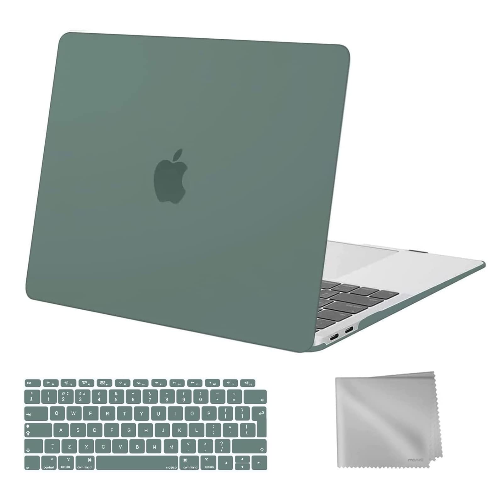 MOSISO Compatible with MacBook Air 13 inch Case M1 2021 2020 2019 2018, Hard Shell Cover Compatible for MacBook Air M1 Case 13.3 inch A2337 A2179 A1932 with Keyboard Cover & Wipe Cloth, Midnight Green