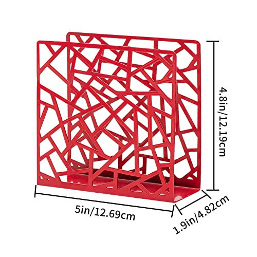 SWRST33L METAL RED NAPKIN HOLDER, RUSTIC FARMHOUSE NAPKIN HOLDER FOR TABLETOP AND KITCHEN COUNTERTOPS, DECORATIVE TISSUE DISPENSER, INDOOR AND OUTDOOR DECOR, MODERN ABSTRACT LINES DESIGNED