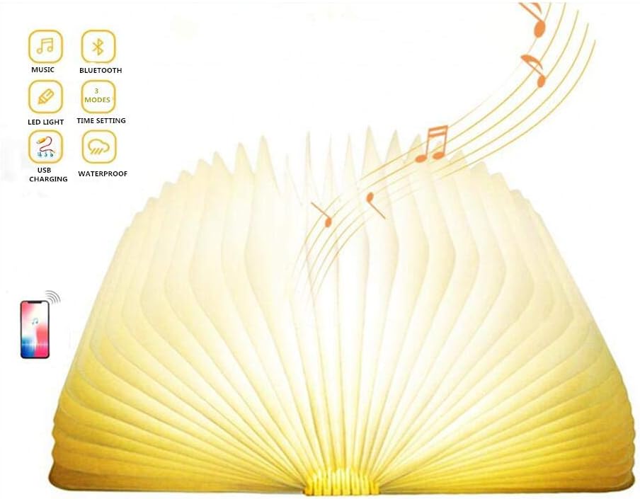 Book Light Rechargeable Reading Light, Novelty Book Lamp,Music Lantern with Bluetooth Speaker for Bed Room Living Room (Size 8.3×6.9 in)