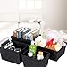LEAVINSKY Woven Storage Box, Woven Strap Storage Basket Bin Container, Stackable Storage Basket, Woven Strap Shelf Organizer, Nylon Storage Basket for Closet, Office, 4 Pack, Black