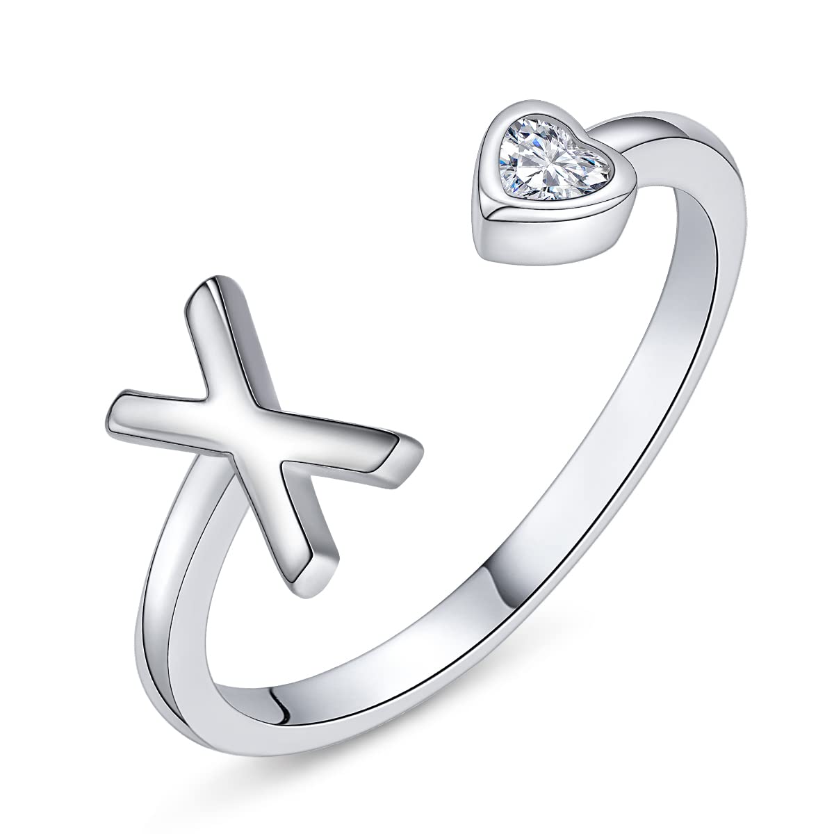 PEARLOVE 925 Sterling Silver Initial Rings for Women Girls A-Z Stackable Adjustable Silver Ring Jewelry Gifts