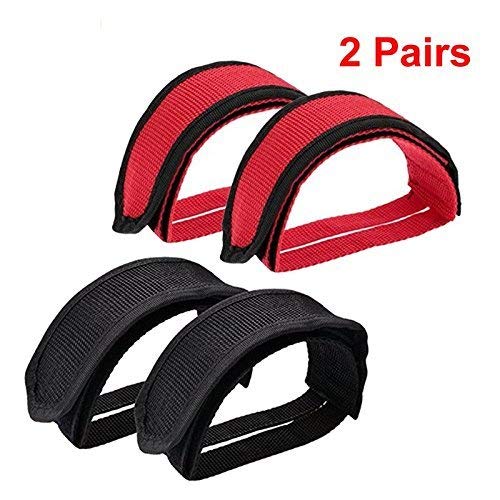 Pomeat Bike Pedal Straps, Bicycle Feet Strap Pedal Straps for Fixed Gear Bike, Black, Red, 2 Pairs