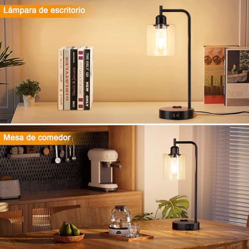 Lámpara de Mesa y Buró táctil, Lámparas de Mesa con 2 Puertos USB (A+C) y 1 Salidas de CA, 3 Niveles de Brillo, Lámpara de Escritorio para Dormitorio (bombilla incluida) (1 piezas)