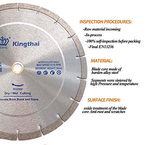 Kingthai 10 Inch Wet Dry Segmented Cutting Concrete Diamond Saw Blade