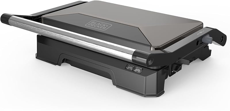 - Parrilla Grill 1000W, Apertura 180°, Antiadherente, Plancha