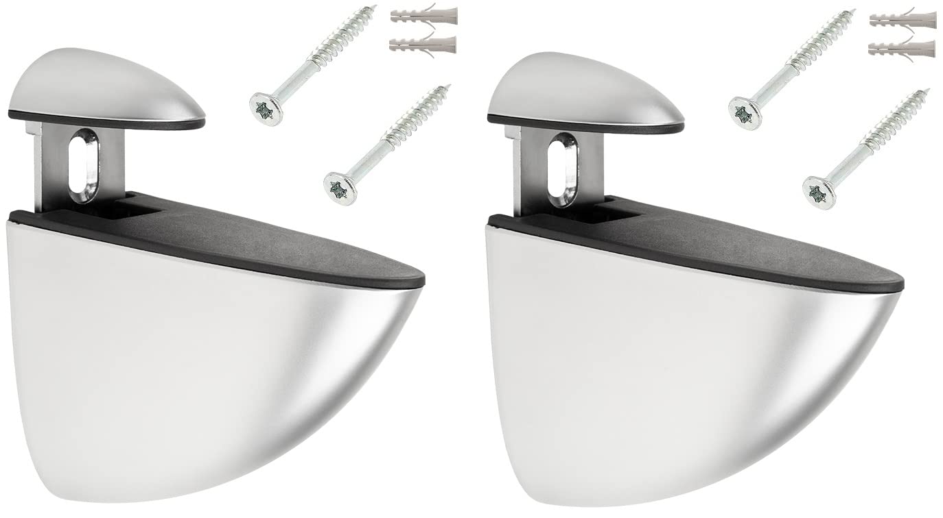 cyclingcolors 2 x Wall Shelf Brackets 55.5 mm Adjustable Pelican Style Metal Matt Chrome Silver Colour with Screws + Dowel for Kitchen Bathroom Furniture Cleat Universal Attachment