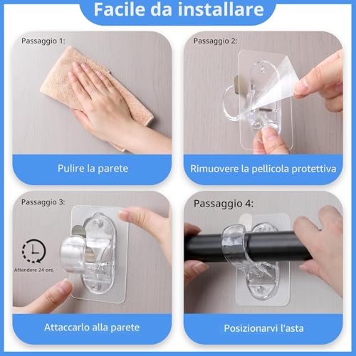 No Hole Curtain Hooks, Adhesive Curtain Hooks with Screws - Curtain Rod Bracket/Holder for Bathroom, Kitchen, Living Room, Bedroom (Transparent 4 Pieces)
