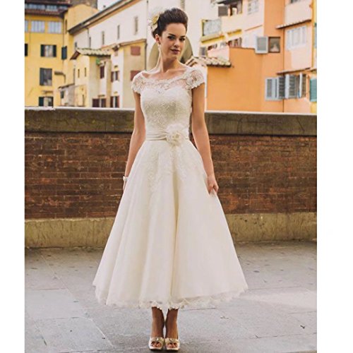 Chady Vintage Tea Length Lace Wedding Dress Plus Size 2021 Rustic