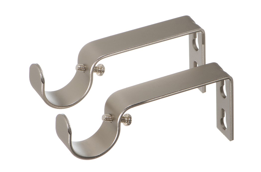 Ivilon Fixed Brackets for Curtain Rods - for 1 or 1 1/8 Inch Rods. Set of 2 - Satin Nickel