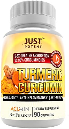 Just Potent Turmeric Curcumin | Ultra-High Absorption | Patented, Clinically Researched and Tested | 5-6 Times Greater Bioavailability Than Competition | Bone &amp; Joint | Cognitive Function | Anti-Aging