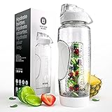 Infusion Pro 32 oz. Fruit Infuser Water Bottle with Insulated Sleeve & Detox Water eBook : Bottom Loading, Large Cage for More Flavor & Pulp Strainer : Delicious, Healthy Way to Up Your Water Intake