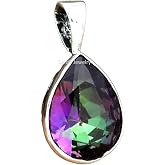 CELCIA JEWELRY Solid 925 Sterling Silver Pendant for Men Women, Natural Mystic Topaz Faceted Pear Gemstone Unique Handcrafted Pendant for Her Him (US Ring size)