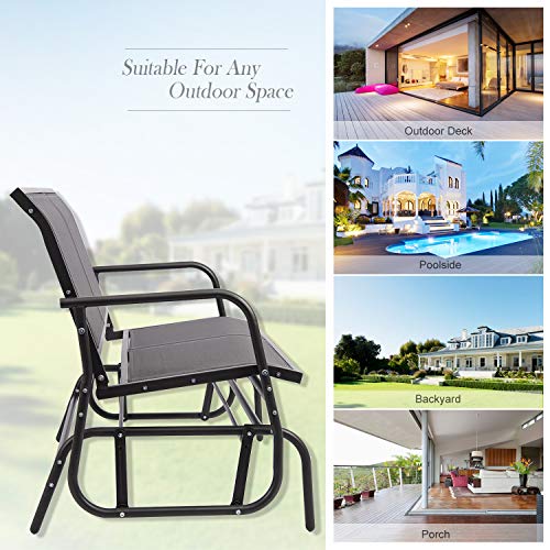 YU YUSING Outdoor Glider Chair for 2 Person, Patio Swing Garden Loveseat, Rocking Seating Textilene & Stable Steel Frame (Dark Grey) - Thumbnail 6