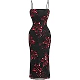 Verdusa Womens Slimming Maxi Dress Plus Size Floral Spaghetti Strap Bodycon Dress Backless Sleeveless Long Cami Dress